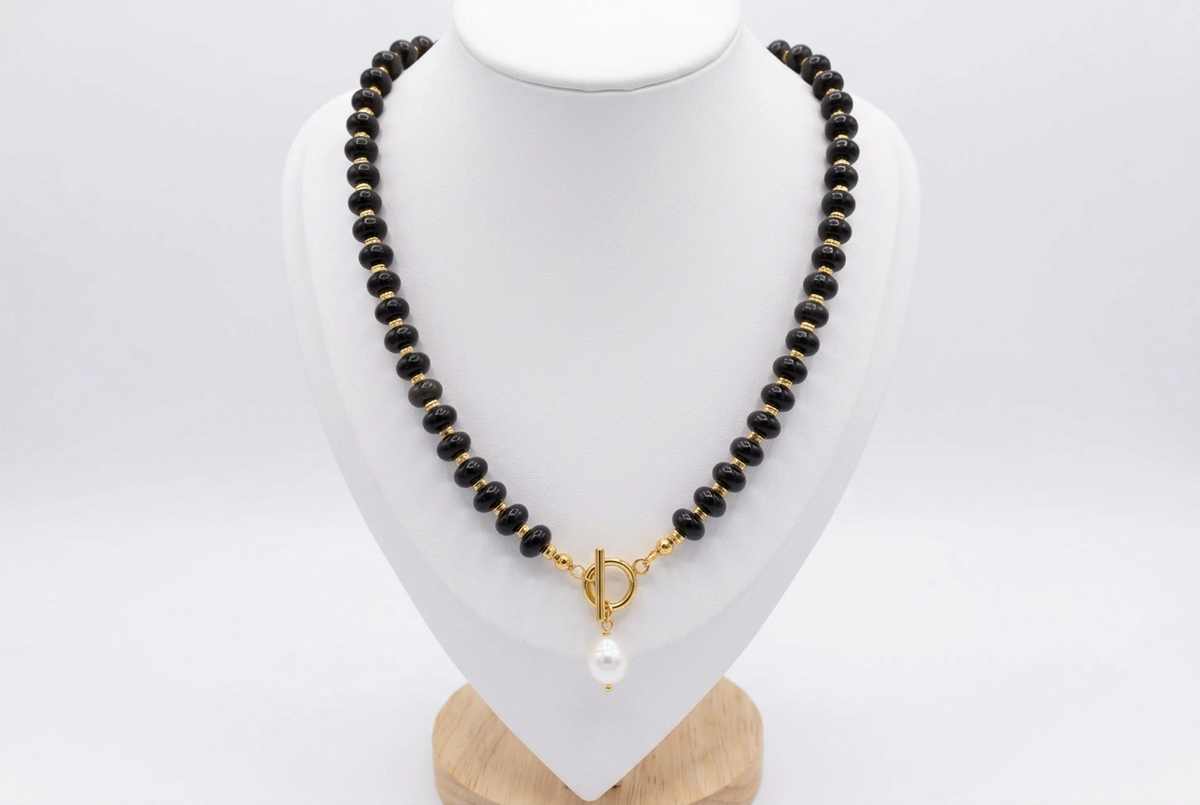 Black Obsidian pearl necklace