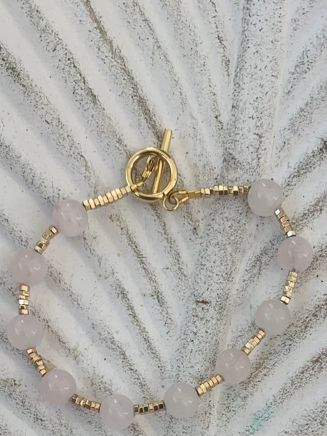 Pink quartz Gold Bracelet