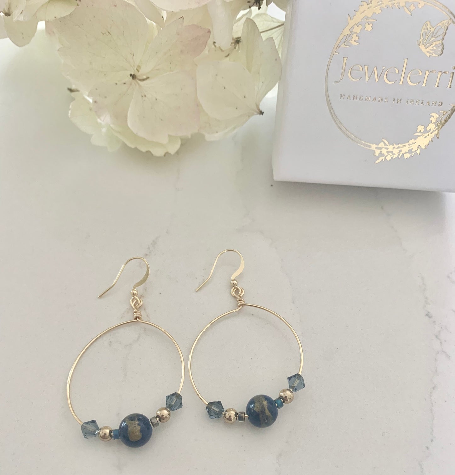 Blue agate & blue Swarovski Hoops