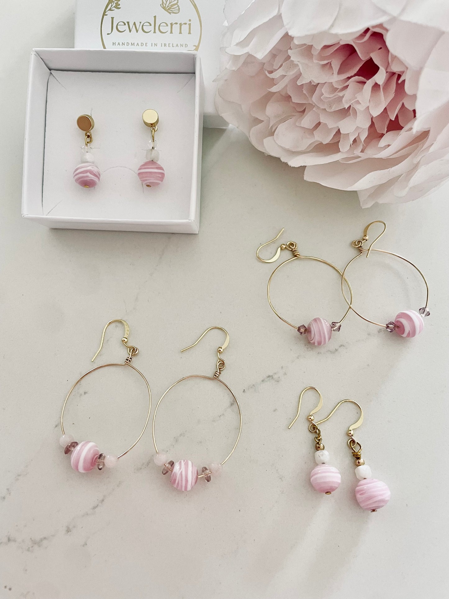Pink & White Murano drop earring limited Edition