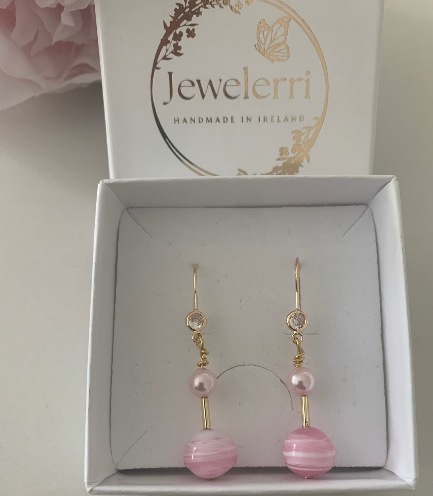 Murano Pink & Pearl Earrings