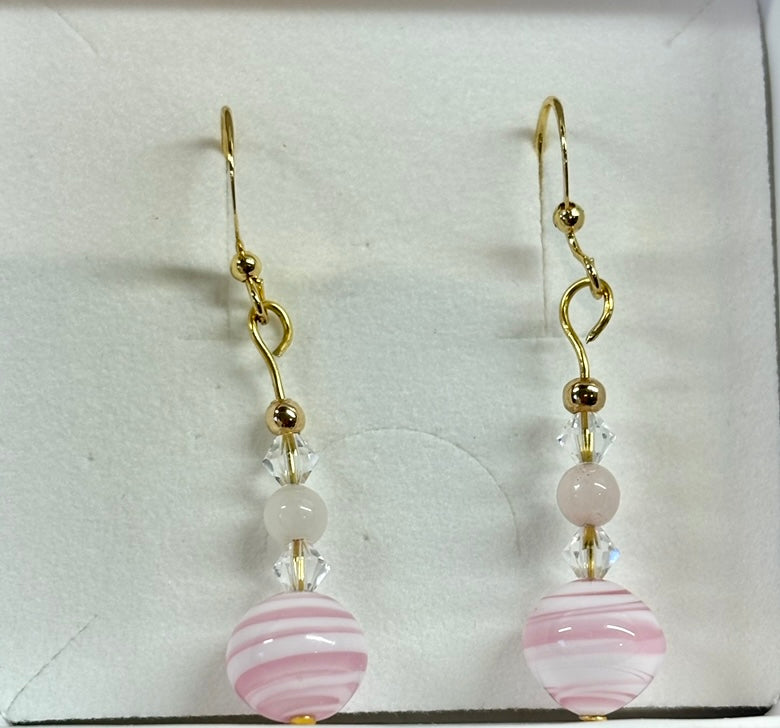 Pink Murano & PInk Quartz Earrings