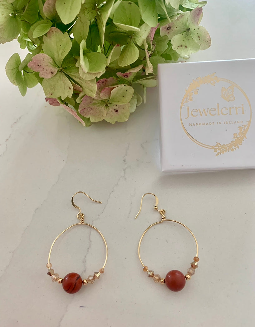 Red Jasper & Gold Hoops