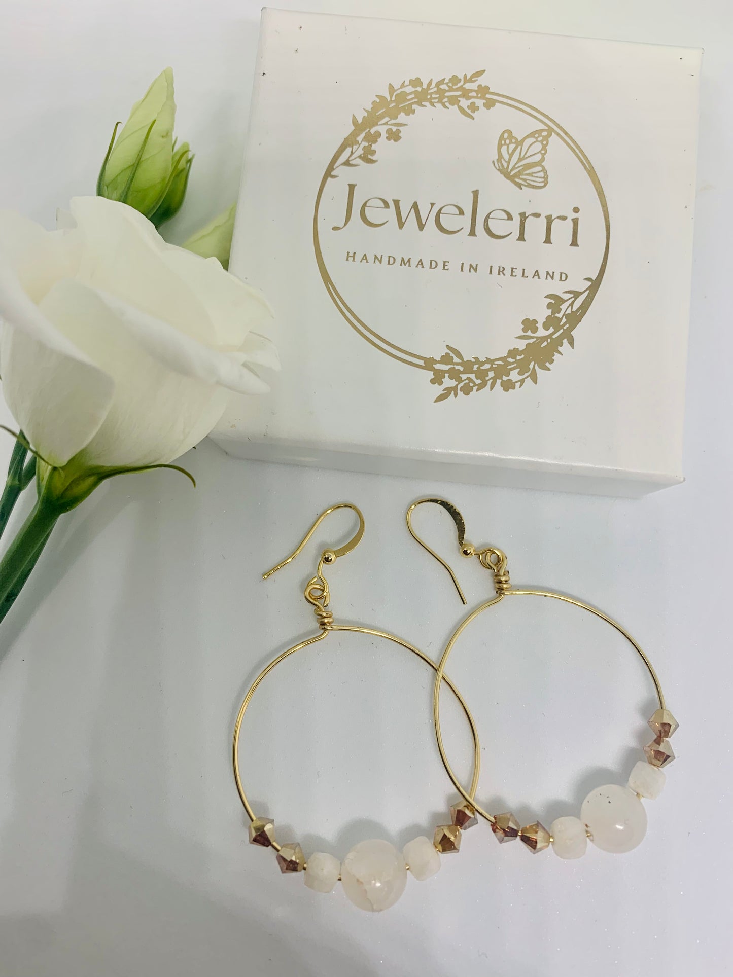 Pink Quartz moonstone Hoop