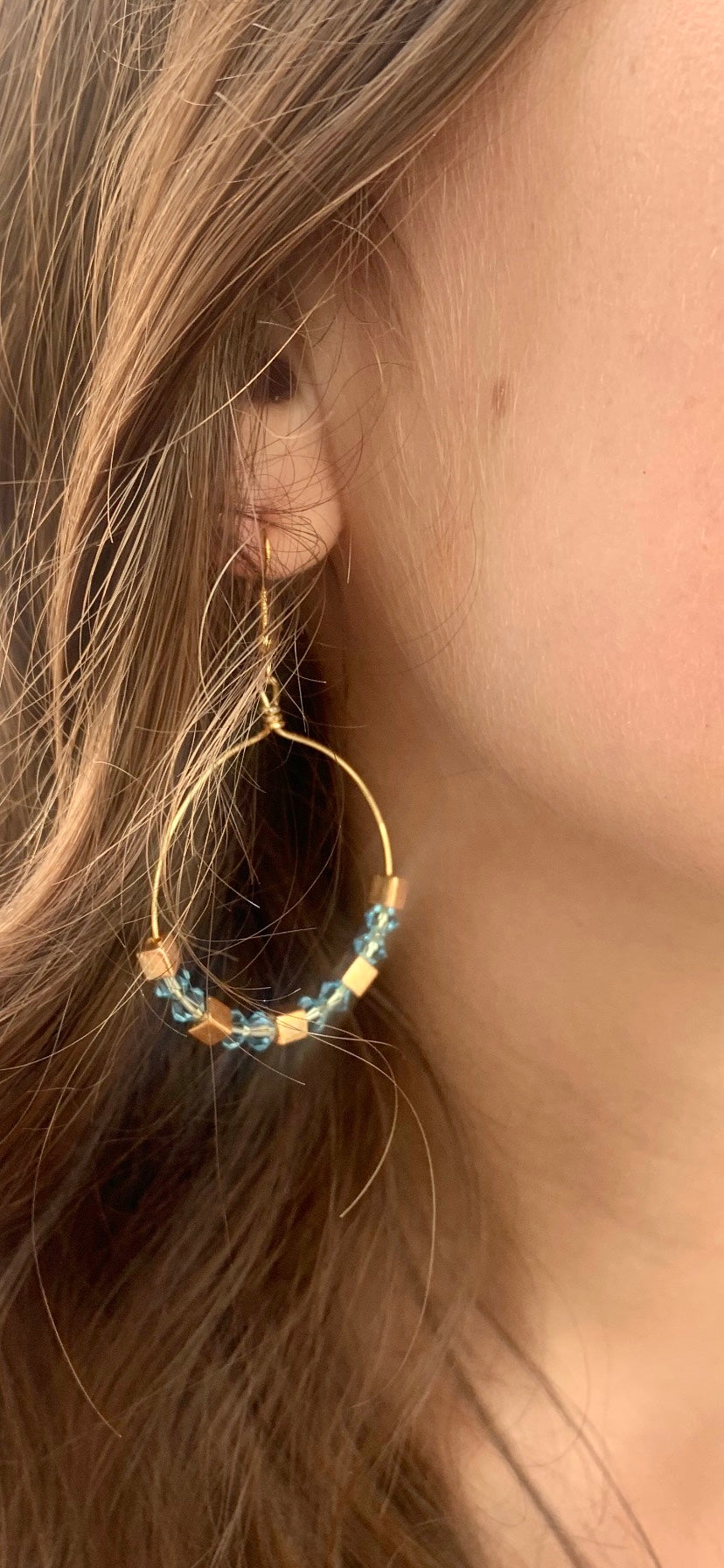 Light Blue sparkle gold Hoop.30mm