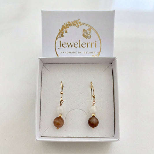 Chocolate Moonstone & white moonstone drops French hook