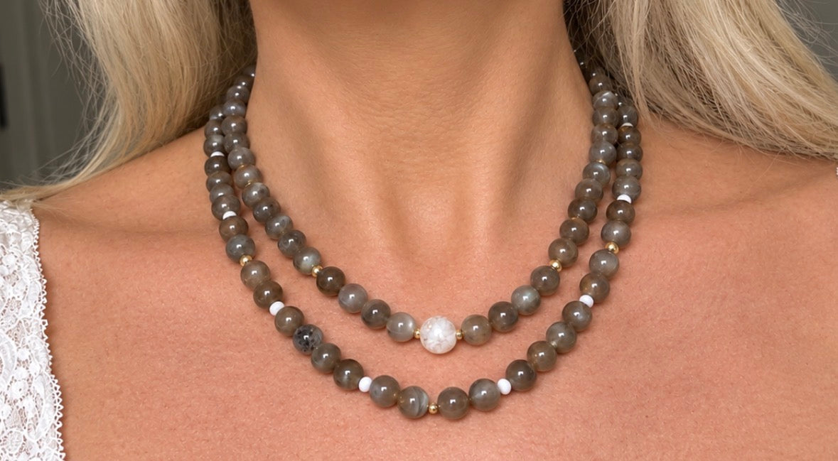 Stunning chocolate moonstone , moonstone & Gold fill necklace