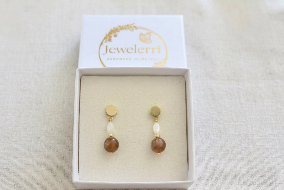 Chocolate moonstone studs