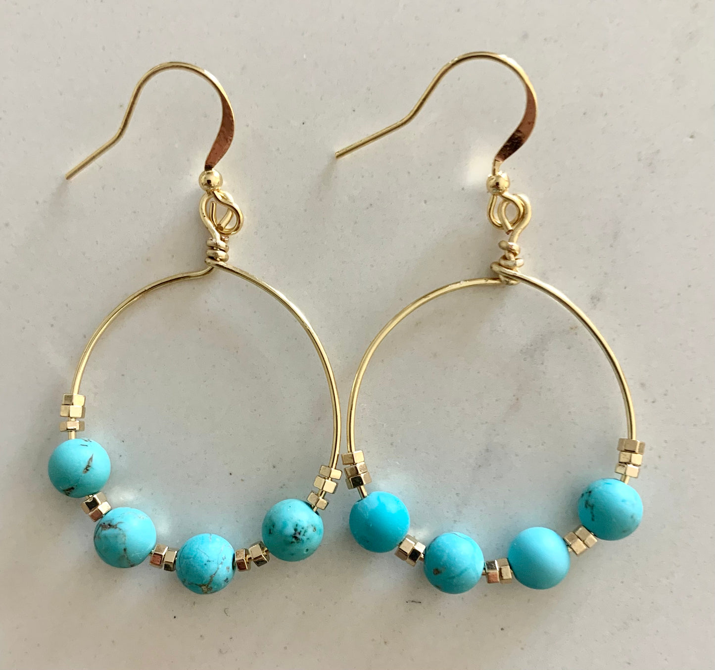 Turquoise 14 k gold plated Hoops