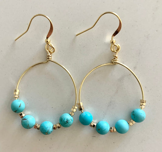 Turquoise 14 k gold plated Hoops