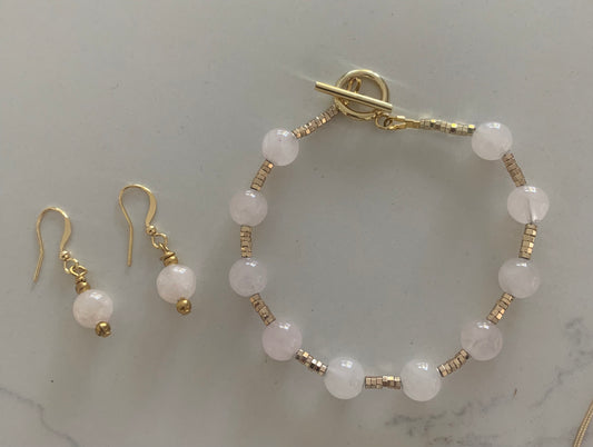 Pink quartz Gold Bracelet