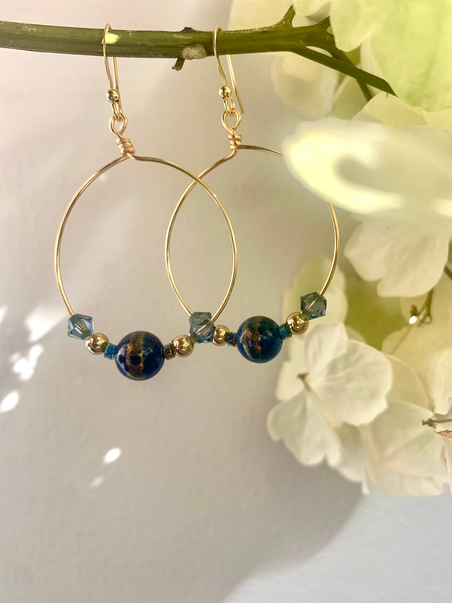 Blue agate & blue Swarovski Hoops