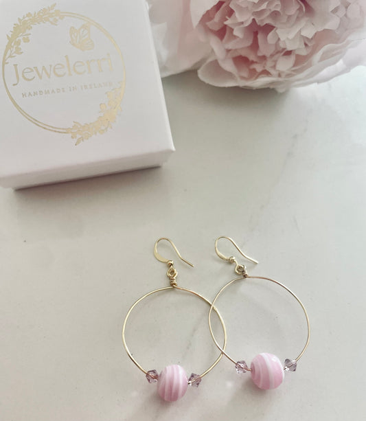 Stunning Pink white Murano Hoop