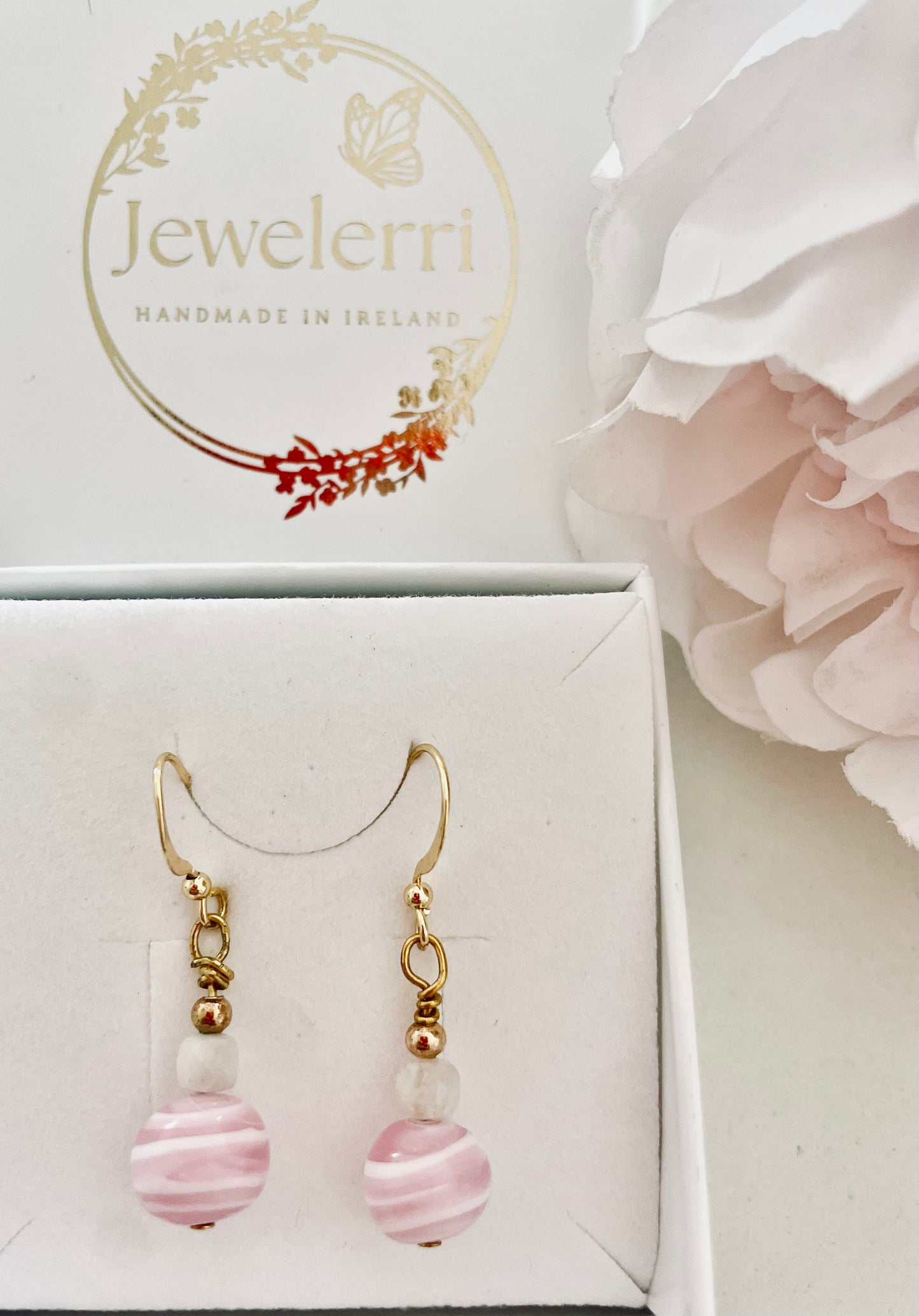 Pink & White Murano drop earring limited Edition