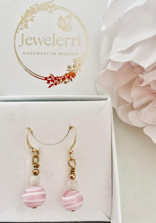 Pink & White Murano drop earring limited Edition
