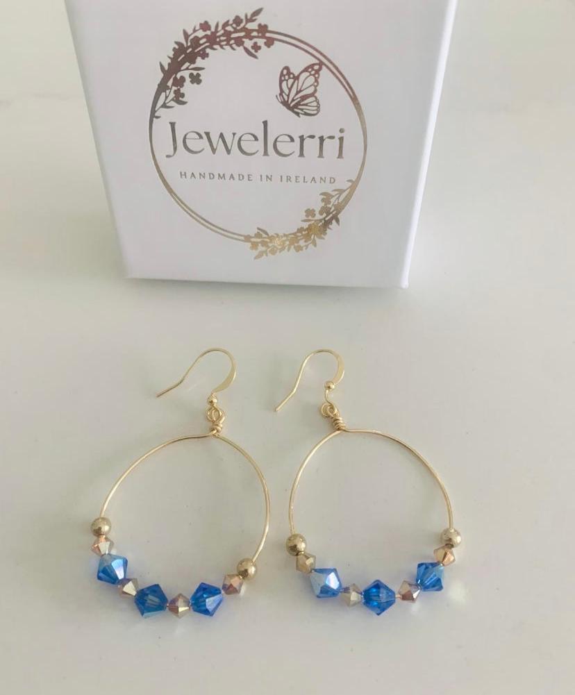 Beautiful Cobalt Blue crystal Hoops