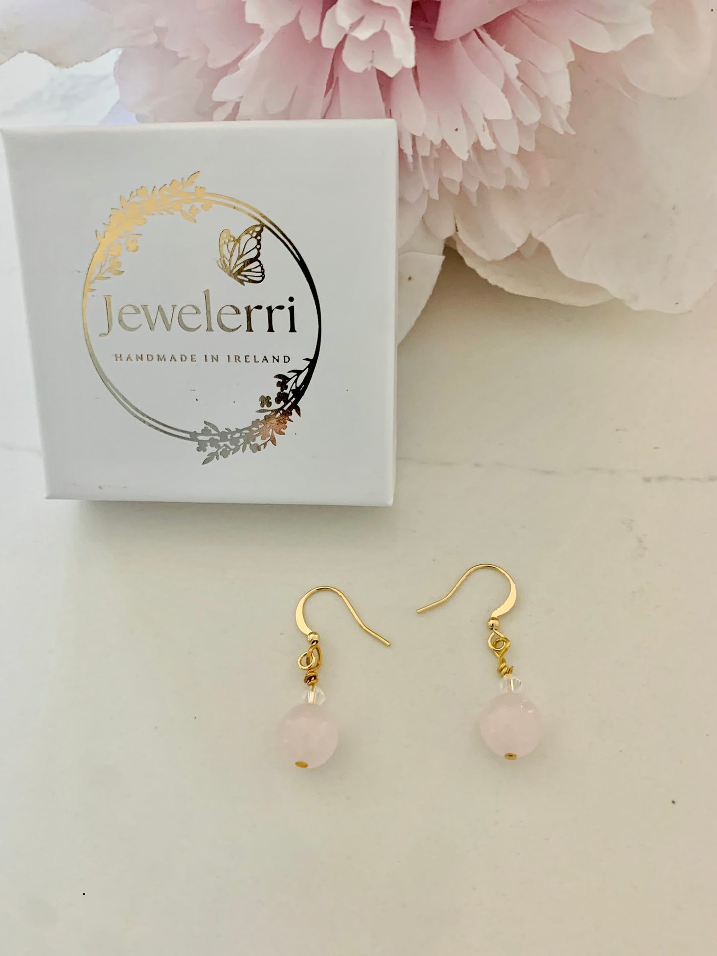 Pink Quartz & Swarovski Earrings