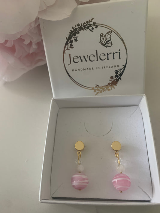 Gold Stud Pink Murano earrings