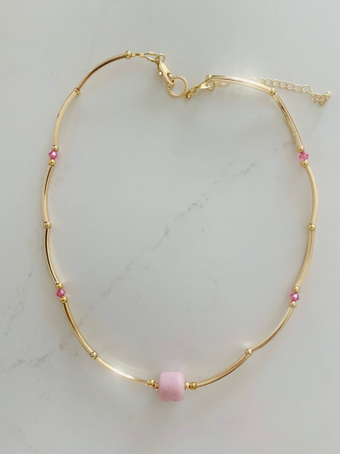 Murano Pink 14k gold bar swarovski