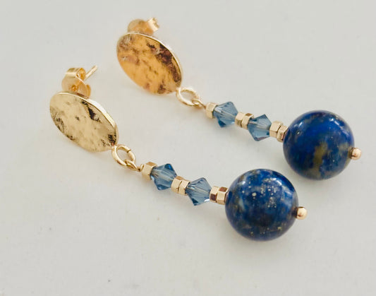 Gold stud  Blue Lapis Drops