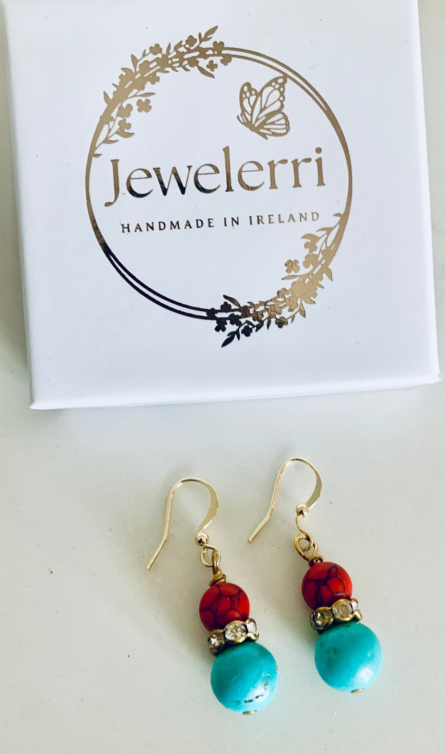 Red Howlite & Turquoise drops