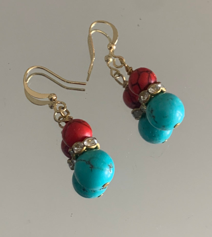 Red Howlite & Turquoise drops