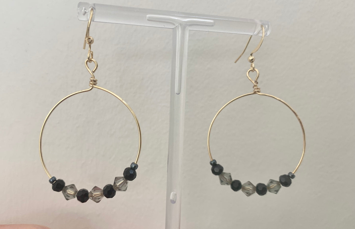 Black & silver grey crystal gold Hoop