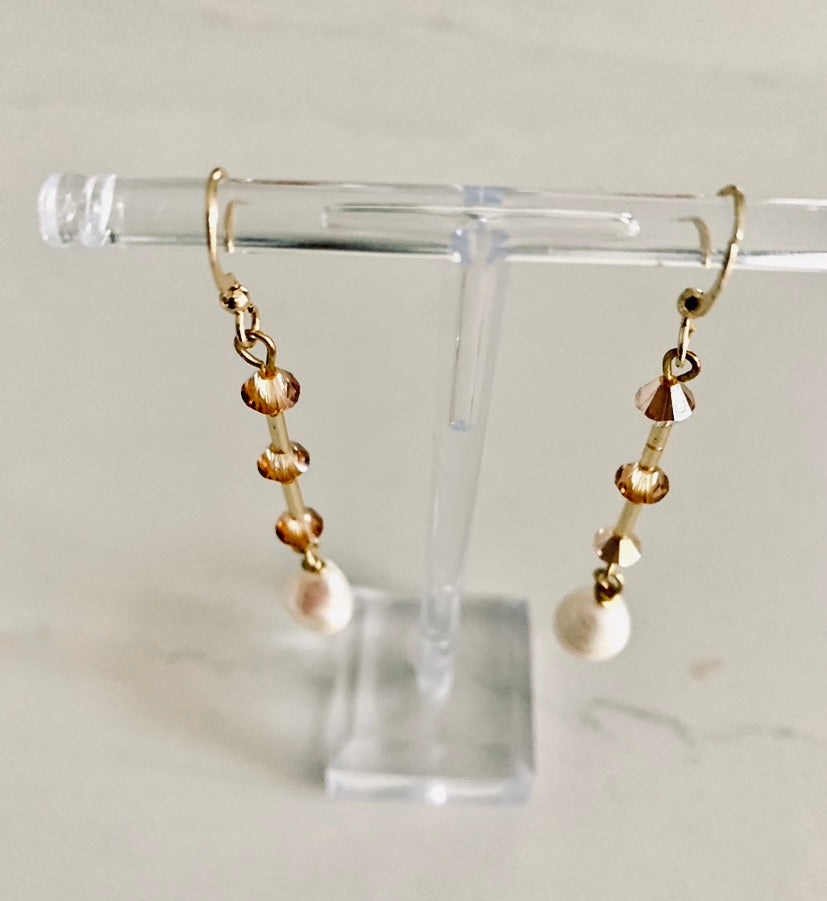 Stunning Gold Swarovski & Pearl long drops