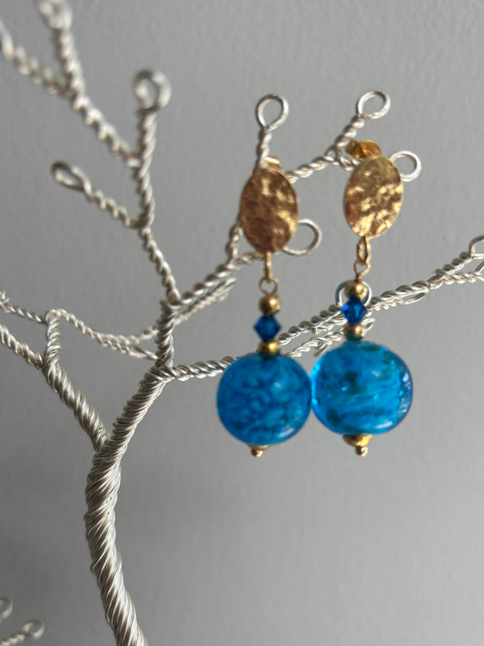 Hammered gold  Blue murano drops