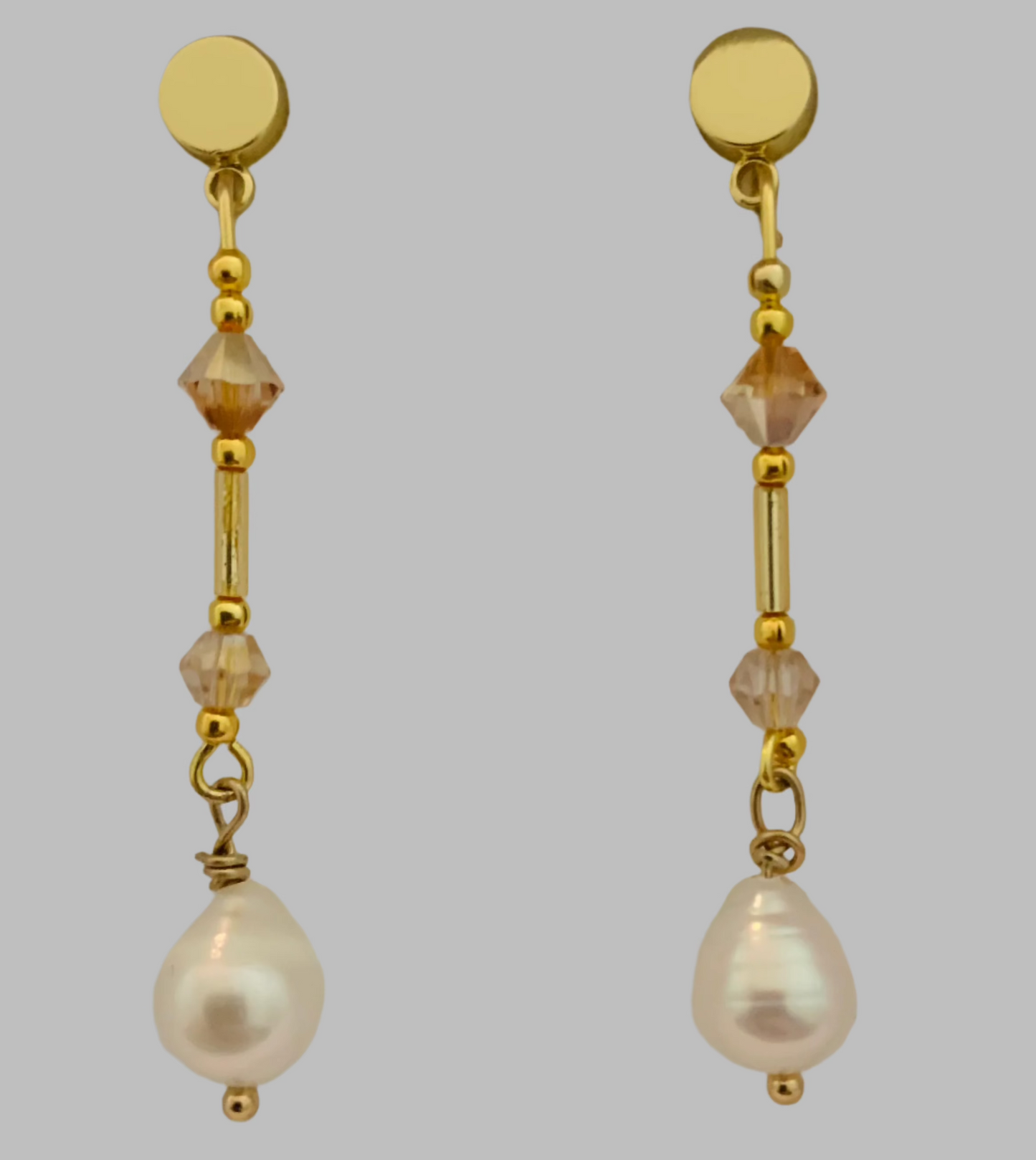 long Pearl & gold Swarovski Gold stud