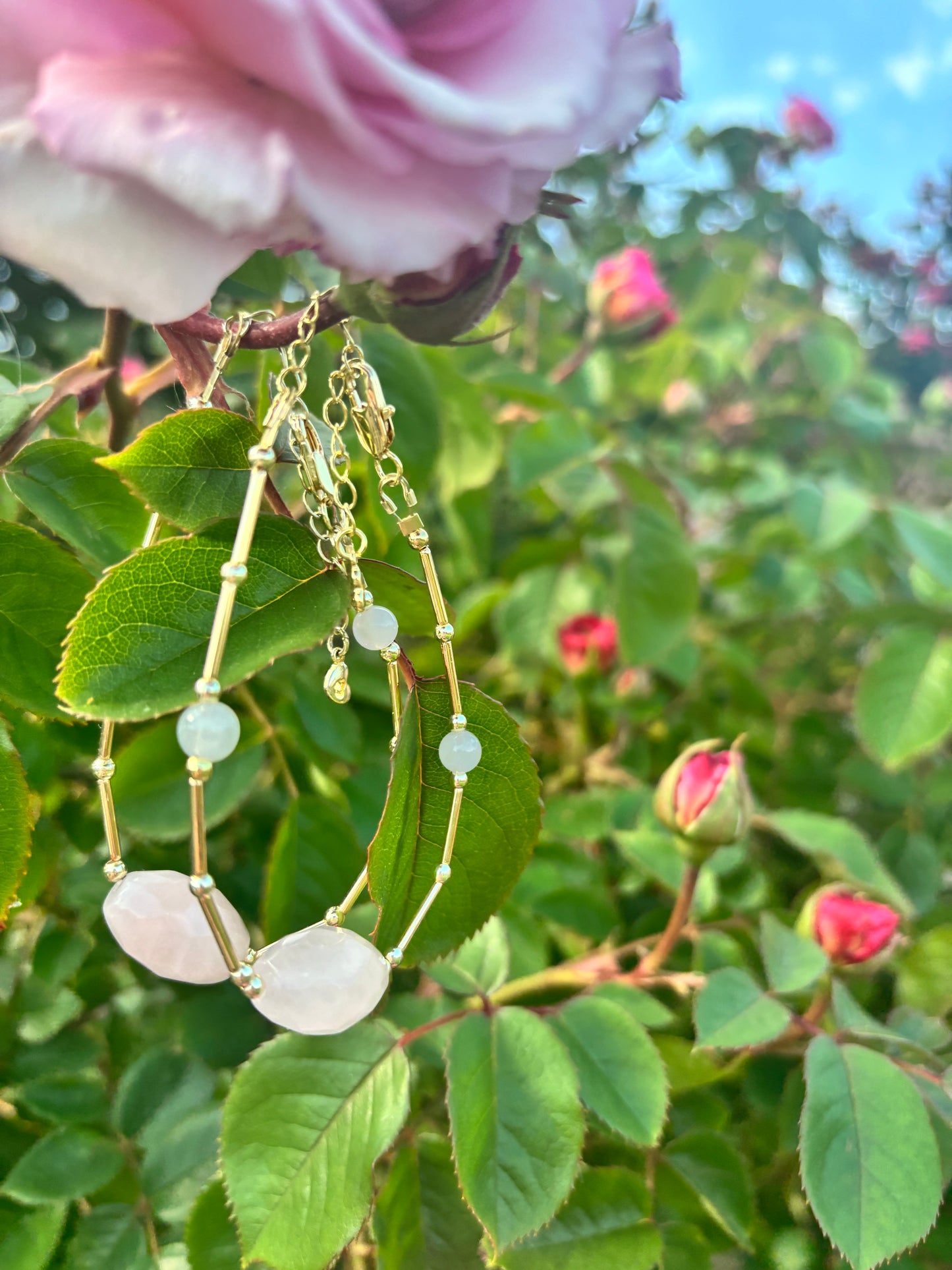 Rose quartz gold fill beads bracelet