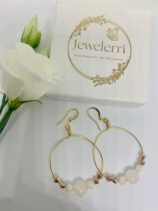 Pink Quartz moonstone Hoop