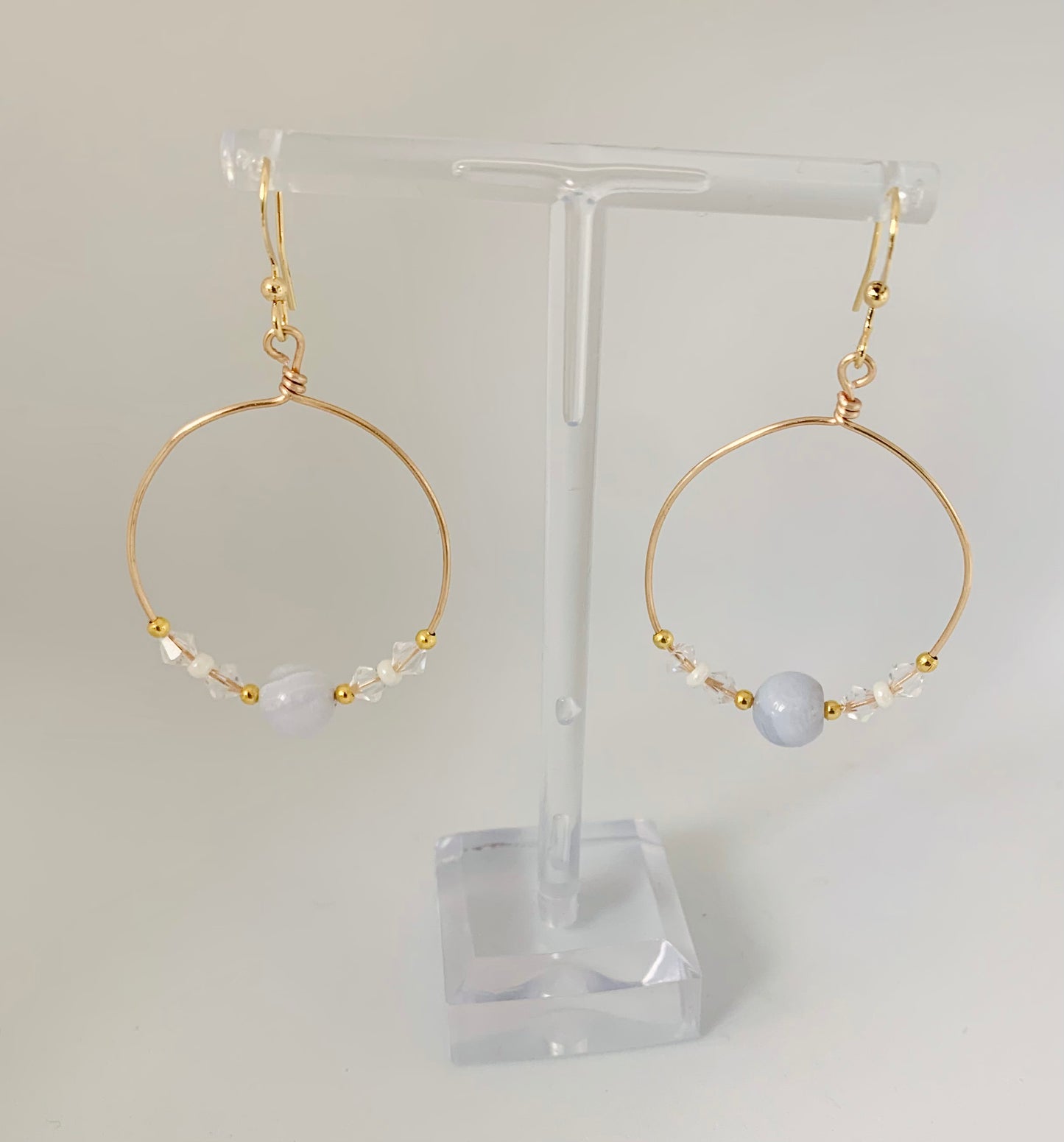 Blue lace agate sparkle Hoops