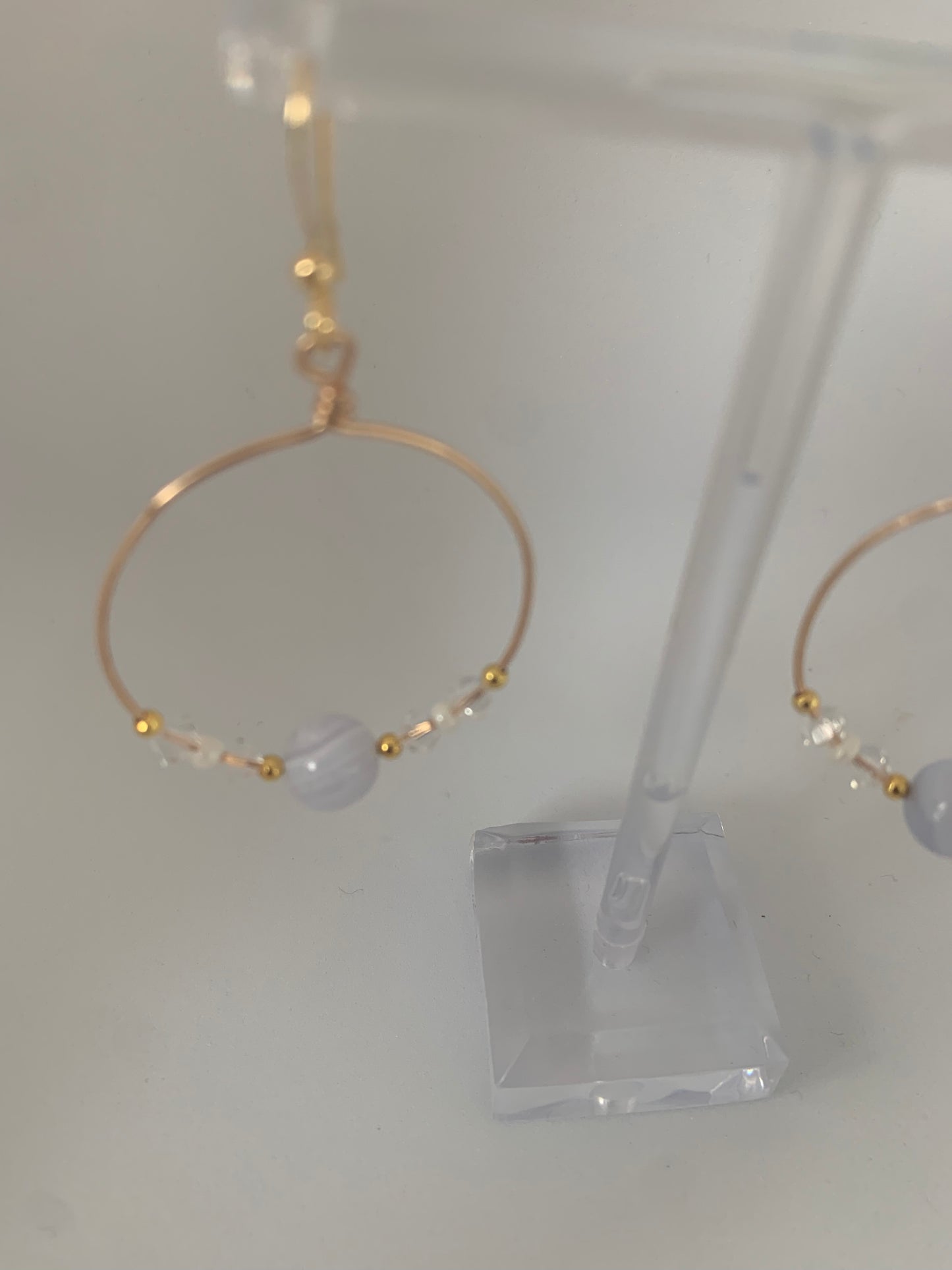 Blue lace agate sparkle Hoops