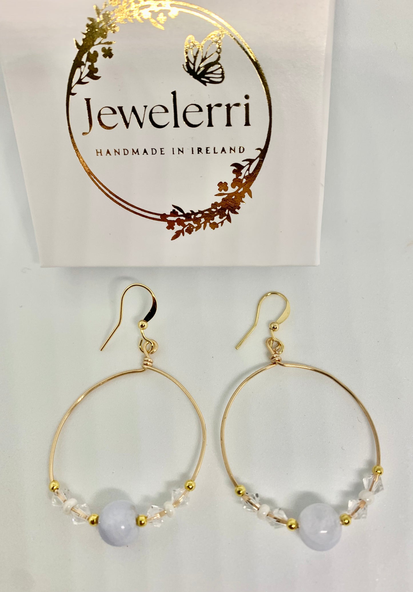 Blue lace agate sparkle Hoops