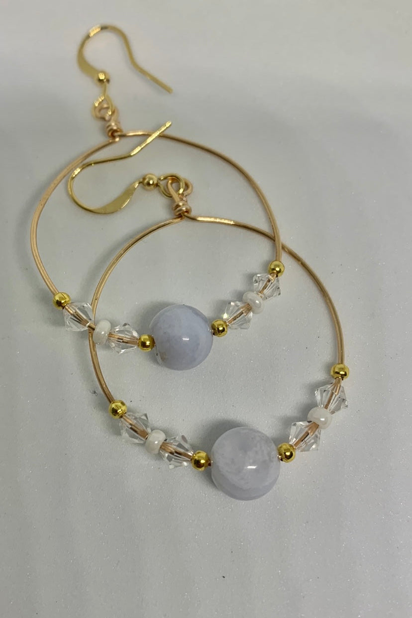Blue lace agate sparkle Hoops