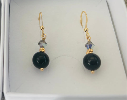 Black Tourmaline & grey swarovski