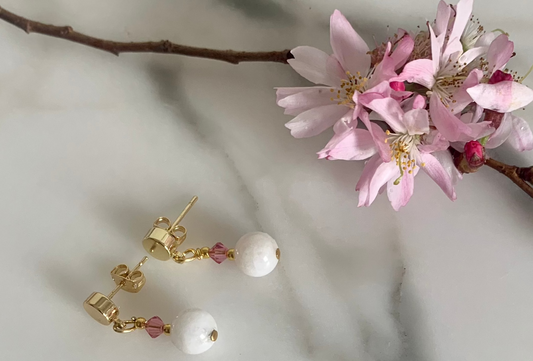 Petit gold stud drop pink