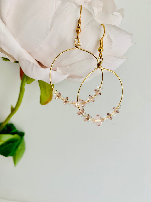 Pale Pink crystal Hoops