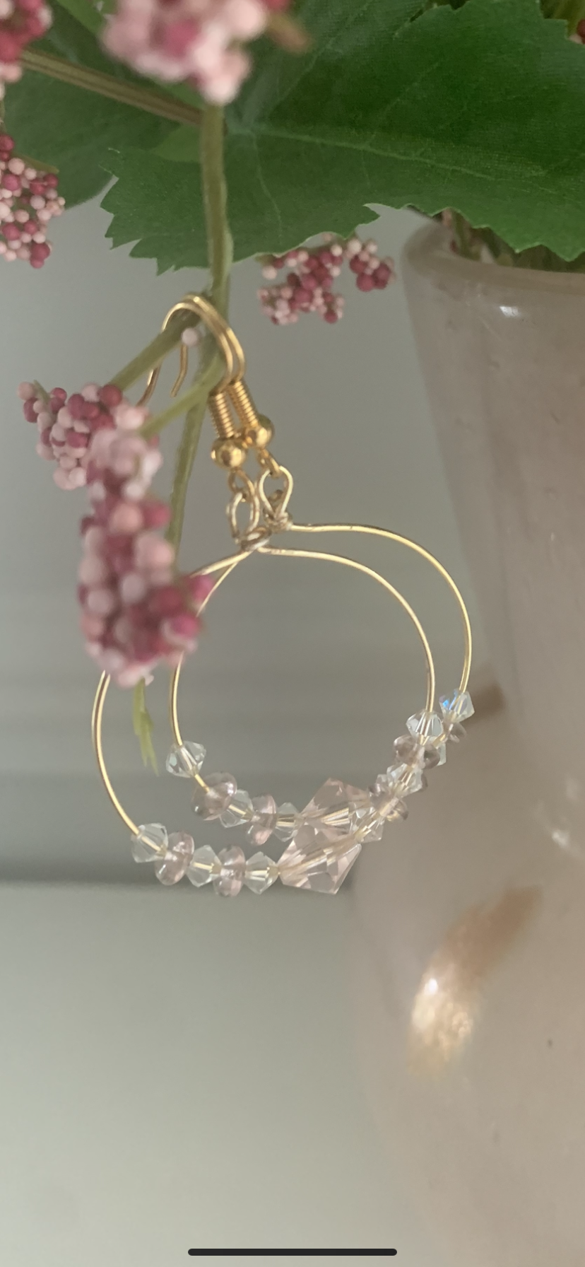 Pale Pink crystal Hoops