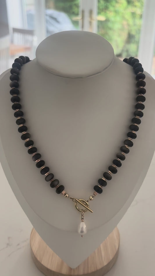 Black Obsidian pearl necklace